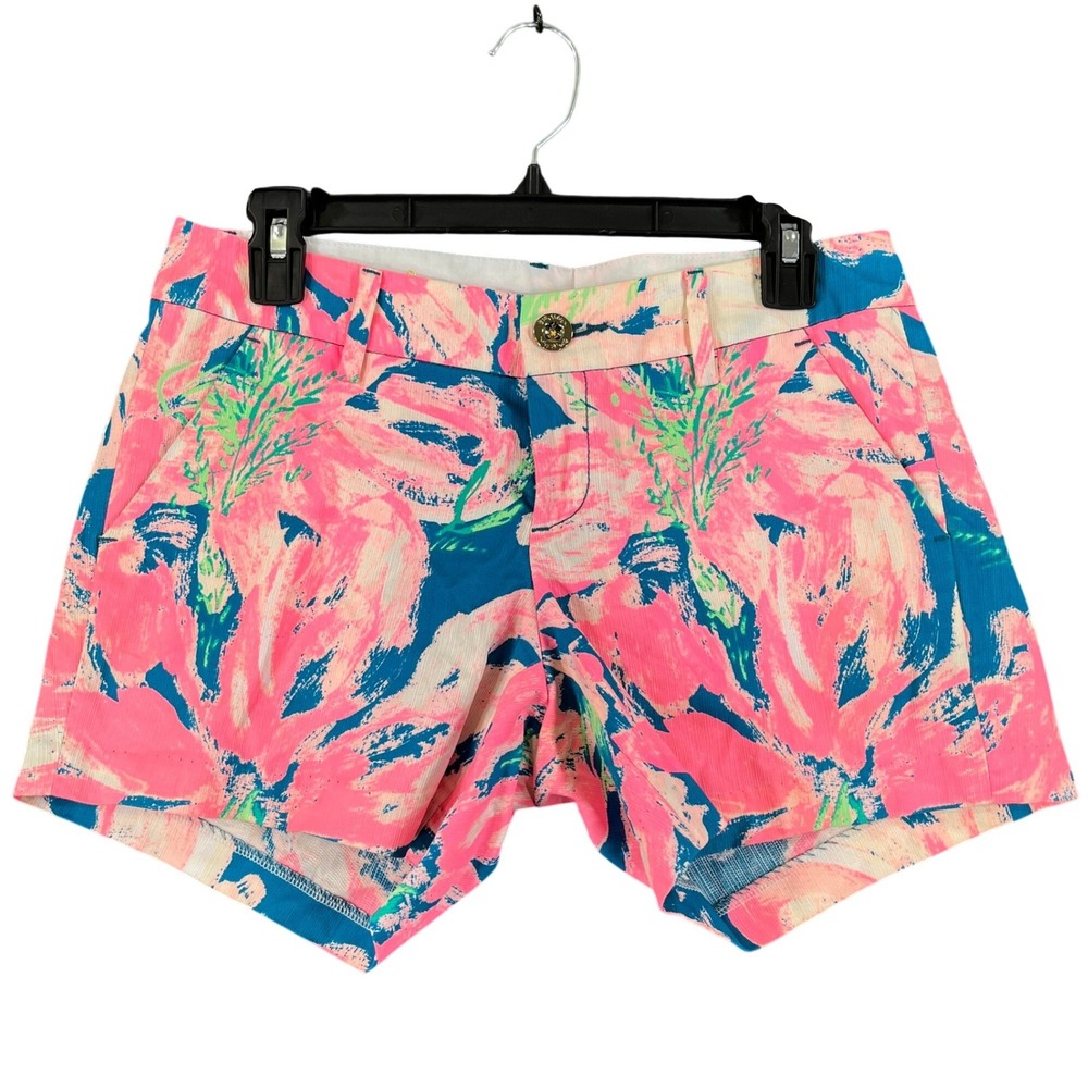 Lilly Pulitzer Callahan Shorts Womens 0 Pink Blue Floral Cotton Resort
